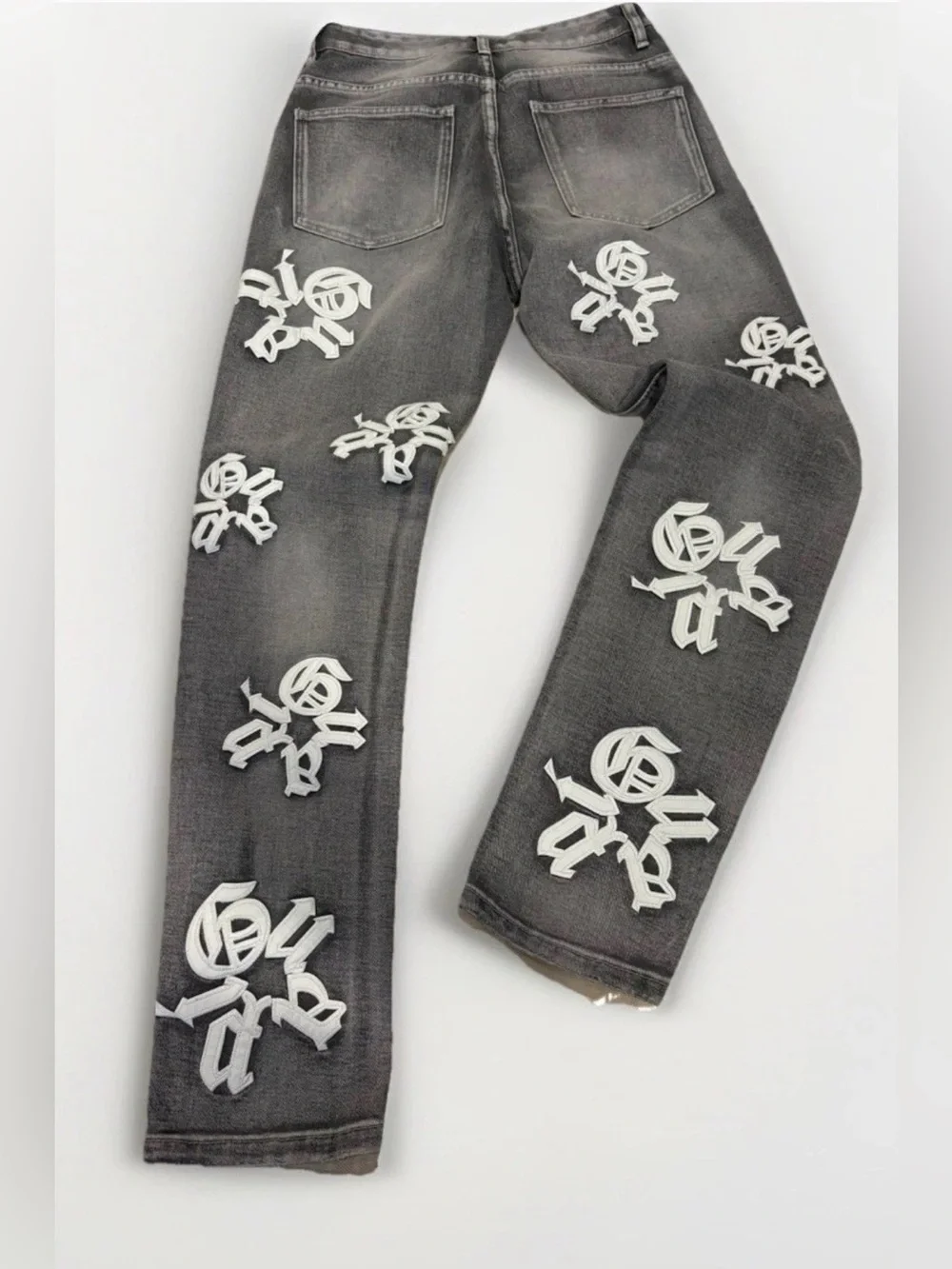 GUAPI Distressed Skinny Jeans Gray Denim Embroidered Logo Streetwear Men's 28 - Picture 2 of 11